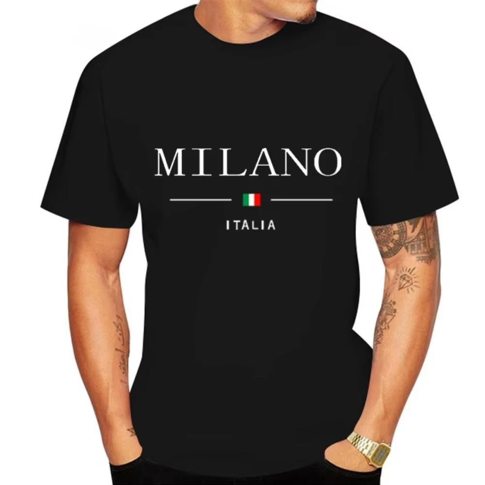 2024 Summer Fashion Milan Letter Print Men's Short Sleeve T-Shirt Casual Loose Quick-Drying Harajuku Street Jogging Sports Top