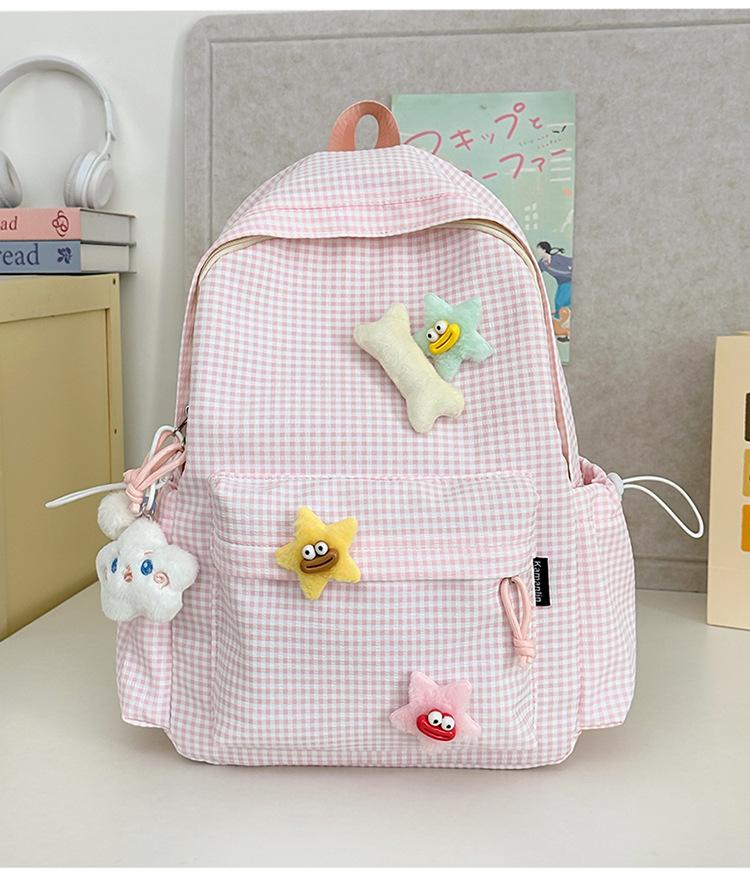 School Bag for Girls 1011 New Candy Color Sweet and Fresh Student School Bag Original Floral Plaid Large Capacity Backpack