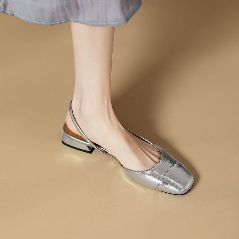 French 2025 summer temperament Internet celebrity silver super thin square head empty single shoes low heel bag head wear sandals women