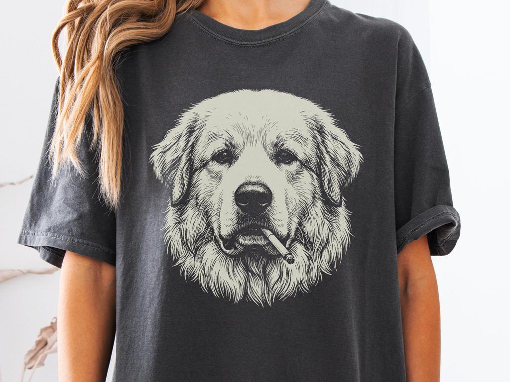 Smoking Great Pyrenees Shirt, Vintage Y2K Grunge Pyr Dog Graphic Tee, Funny Dog Face Shirt, Comfort Colors® Edgy Meme T Shirt