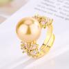 4 Jewelry Copper Platinum Plated Row Ring Pearl Temperament Light Luxury Women'S Ring 14Mm