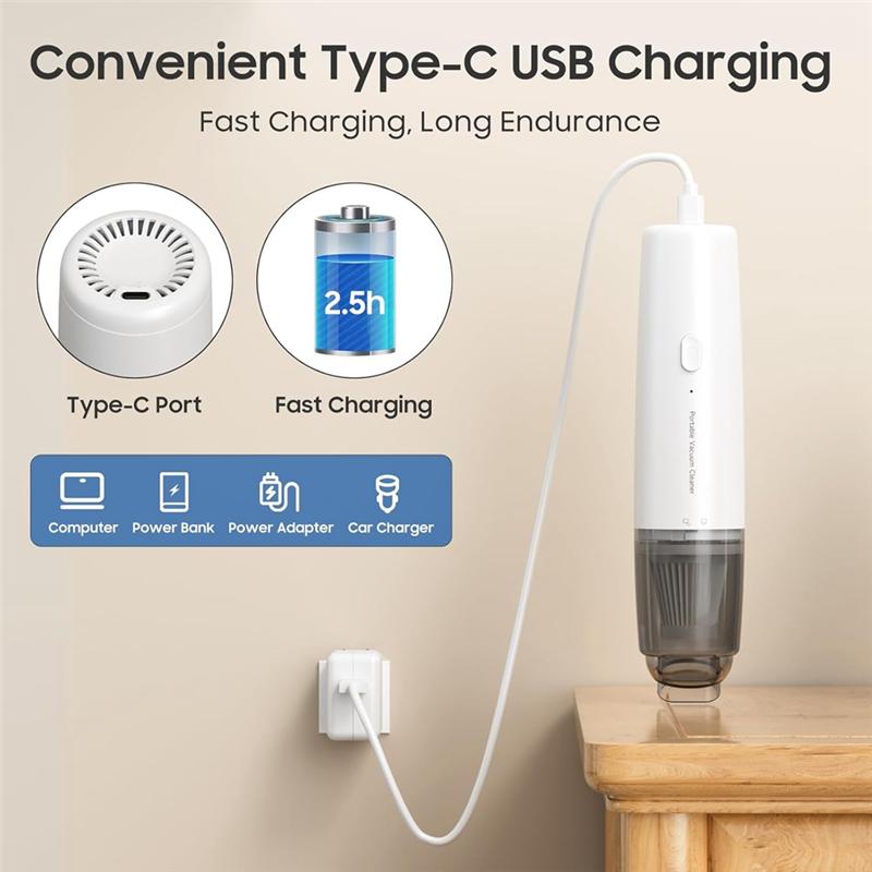 A71G-Portable Mini Vacuum Cleaner 11111 PA Cordless For Car Handheld Suction Power For Car Home Office And Pet Hair