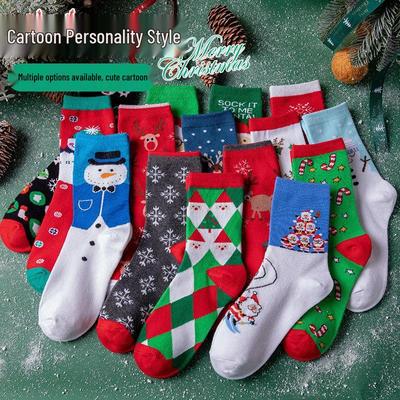 Chaussettes mi-mollet de Noël 2025 style couple en coton - Absorbantes la transpiration, hauteur genou, design européen et américain