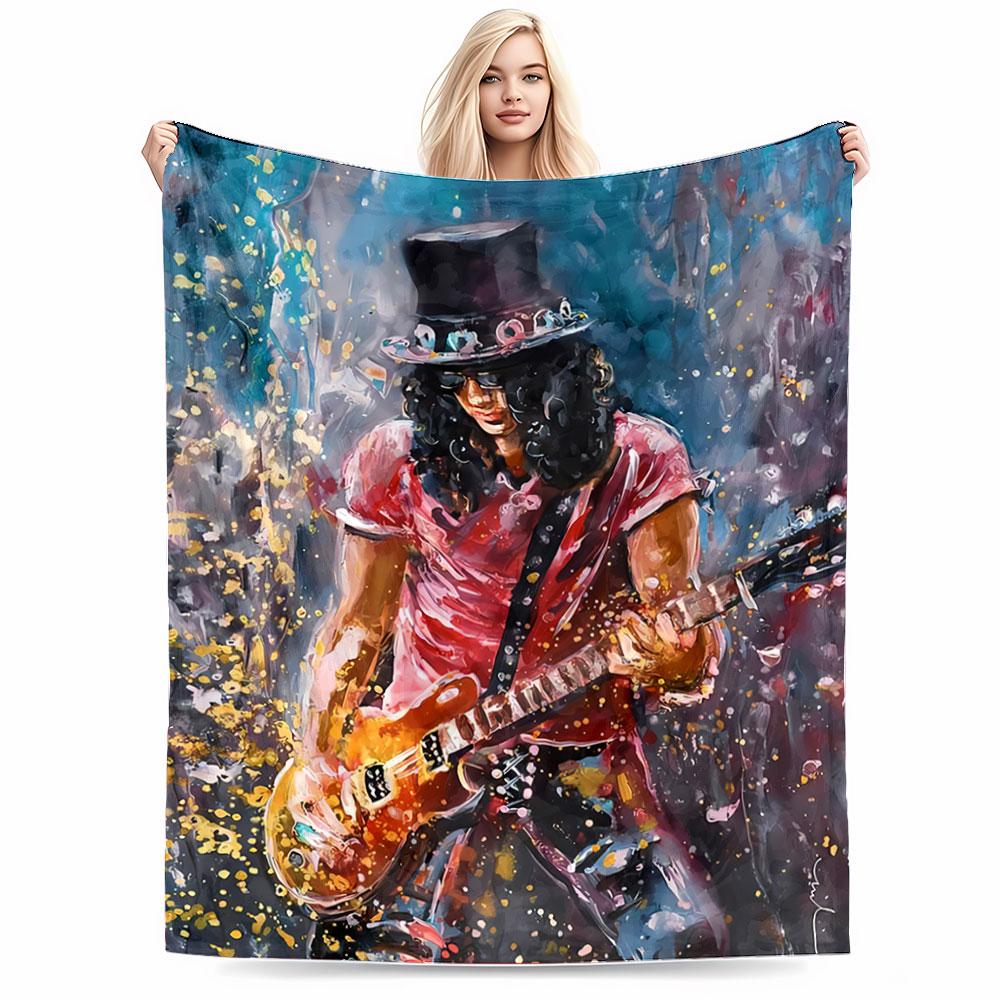 Guitarist In Colorful Style for All Seasons Blanket Lunch Break Throw Gift