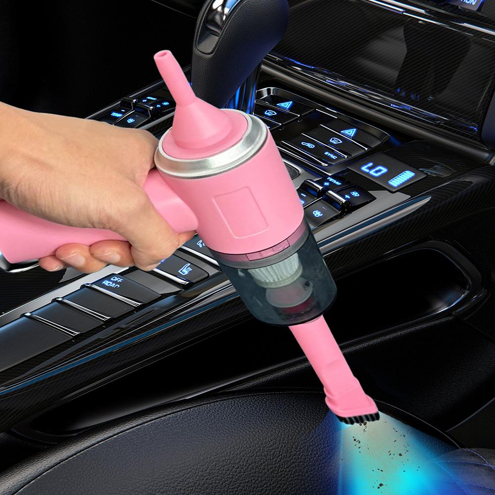 1pc Pink 3 In 1 Integrated Suction And Blowing Vacuum Combination Vacuum Cleaner USB Charging Small Car Household Vacuum Cleaner