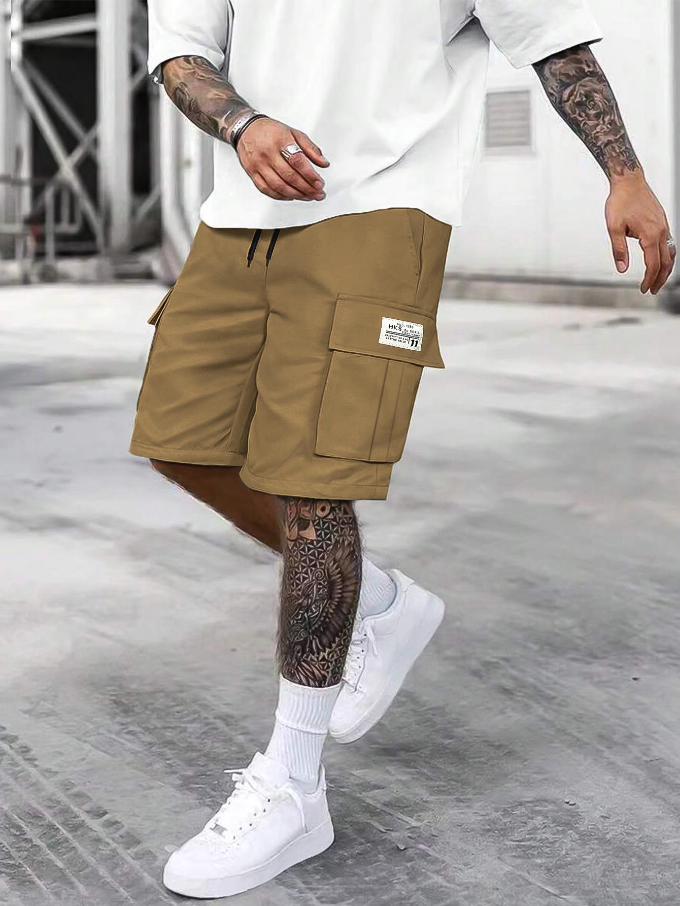 

Men s European Straight Casual Cargo Shorts - Summer Trend, Black/Multi-color, Five-point Length XXL