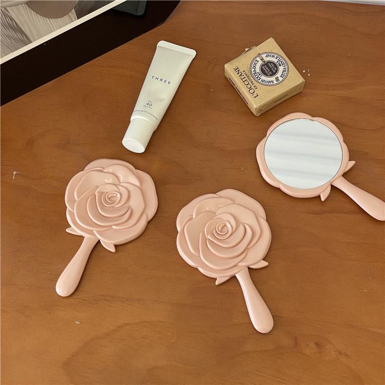 Rose Heart Mini Makeup Mirror - Portable Handheld Compact for Students