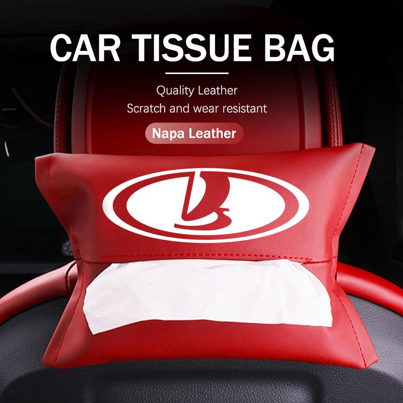 Car Logo Tissue Box Leather Paper Storage Bag Organizer Interior Accessories For Lada Xray Granta Largus Kalina Largus Priora WW34