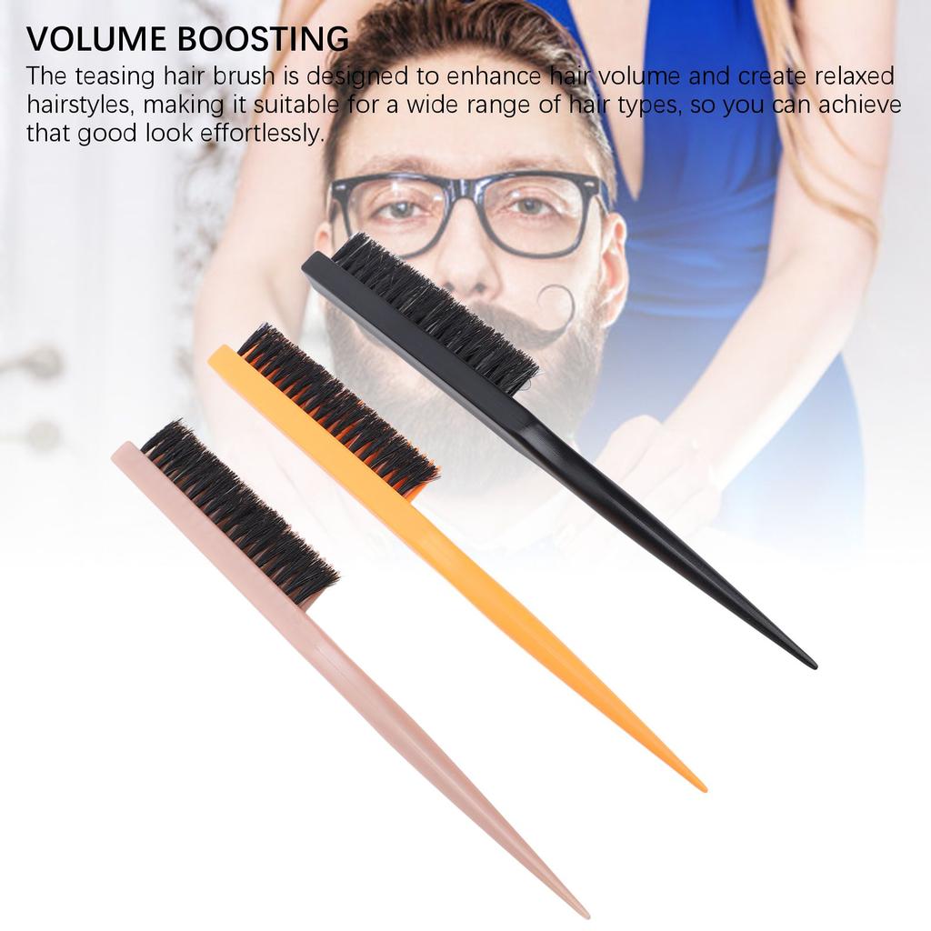 3 Pcs Rat Tail Teasing Hair Brush Add Volume Nylon Bristles 3 Row Hair Styling Teasing Brush