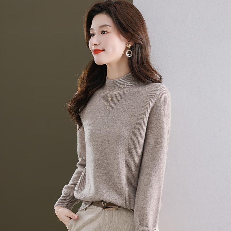 Yiliteng Women's 100% Lambswool Semi-High Neck Sweater