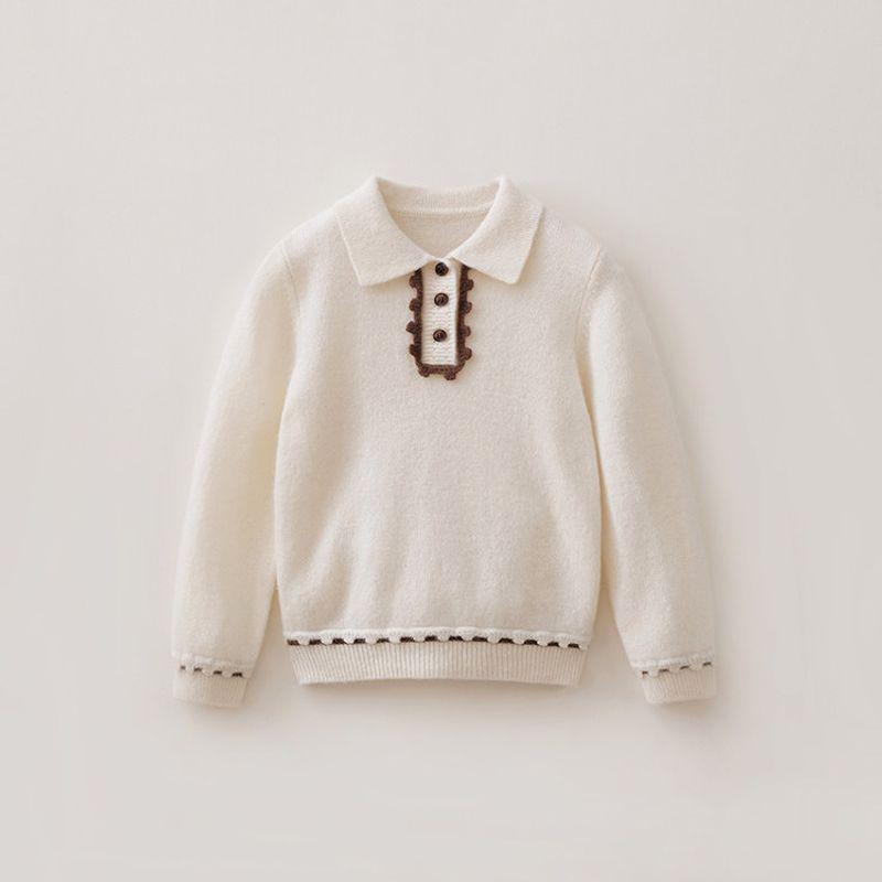 [100% Sheep Wool] Mark Jenny Lace Polo Collar Girls  Wool Sweater Kidsren s Sweater Winter Wear 551893 Bleaching(-In Stock) 160((Weight 260g))