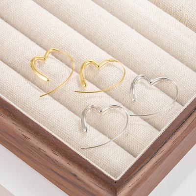 1 Pair Women Huggie Earrings Irregular Heart Shape Solid Color Electroplated