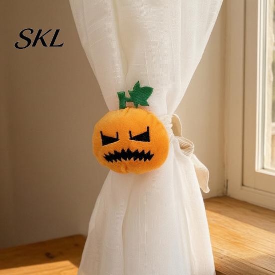 Autumn Curtain Tieback Halloween Pumpkin Tieback, Plush Fabric Strap Durable Holder, Decorative Draperies Holdback for Home Holiday Party Decor Strong