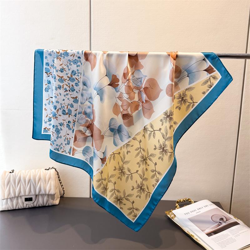 70cm Damen Imitationsseide Quadratisches Tuch Weicher Satin Druck Wickeltuch Foulard Taschentuch Bandanas Hals Haar Schmaler Schal Schals Stolen