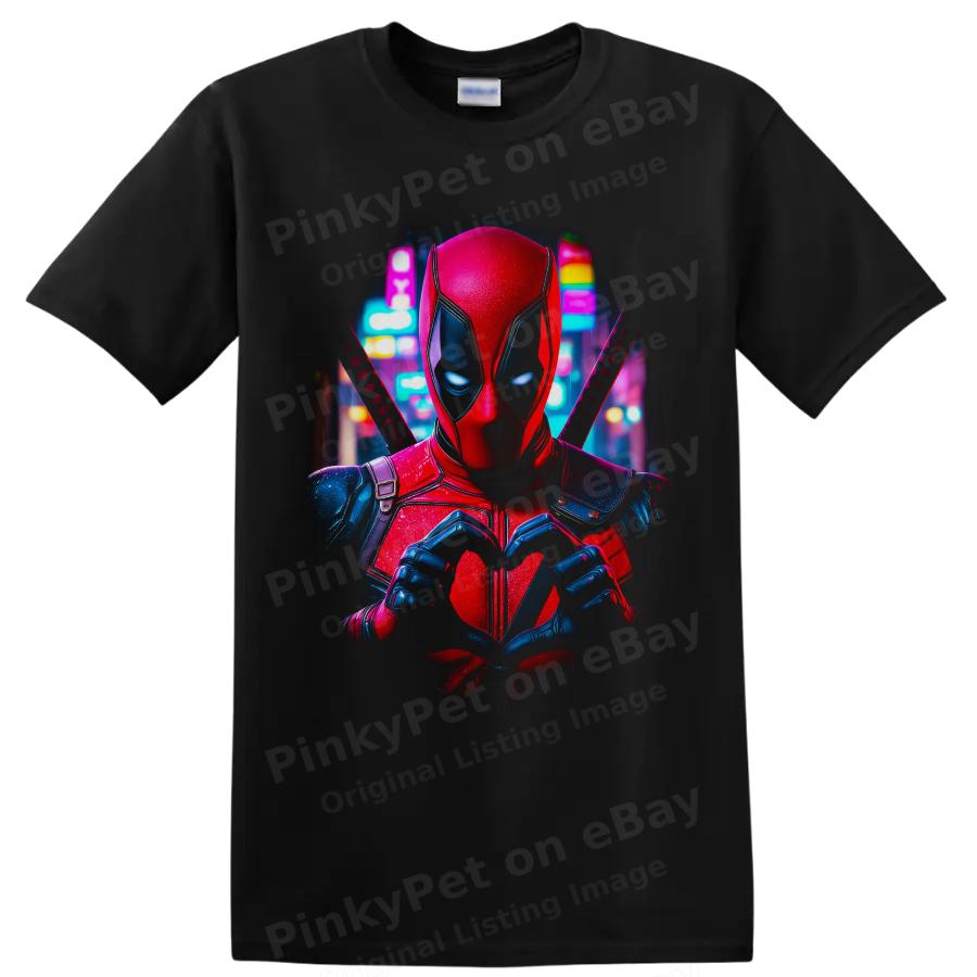 Deadpool Wade Wilson Neon City Heart Hands Superhero T Shirt Graphic Tee Fan