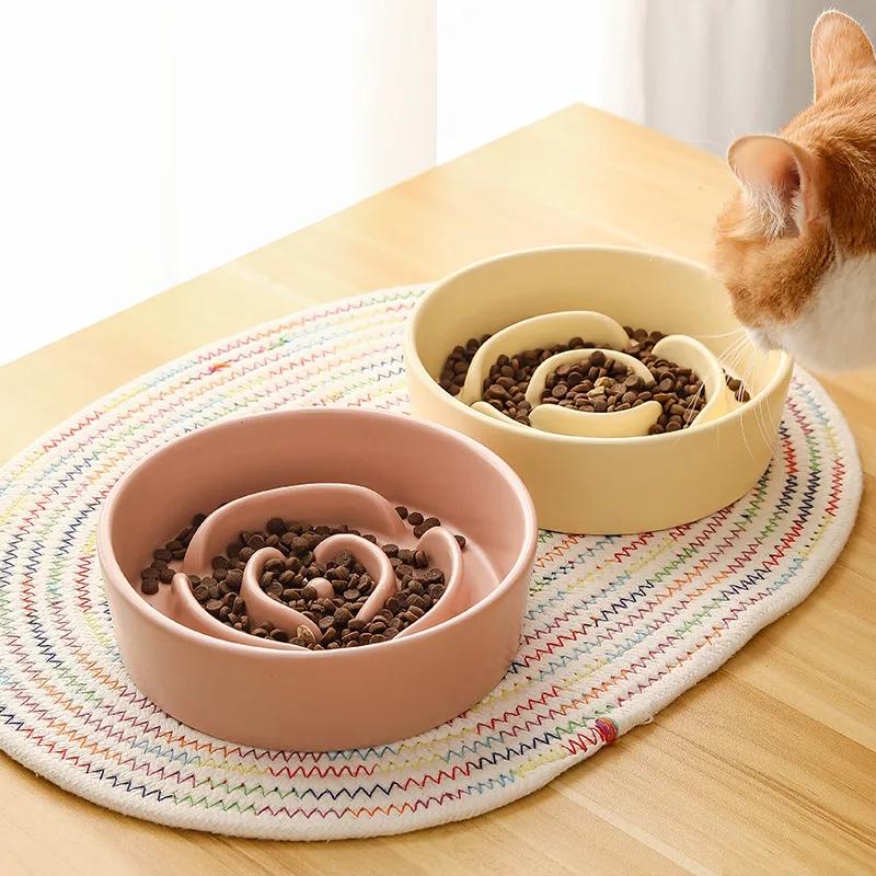 Slow Feeder Cat Bowl Ceramic Cat Food Bowl for Cervical Spine Protection Anti-choking Cat Slow Feeding Dish Bowl Pet Supplies