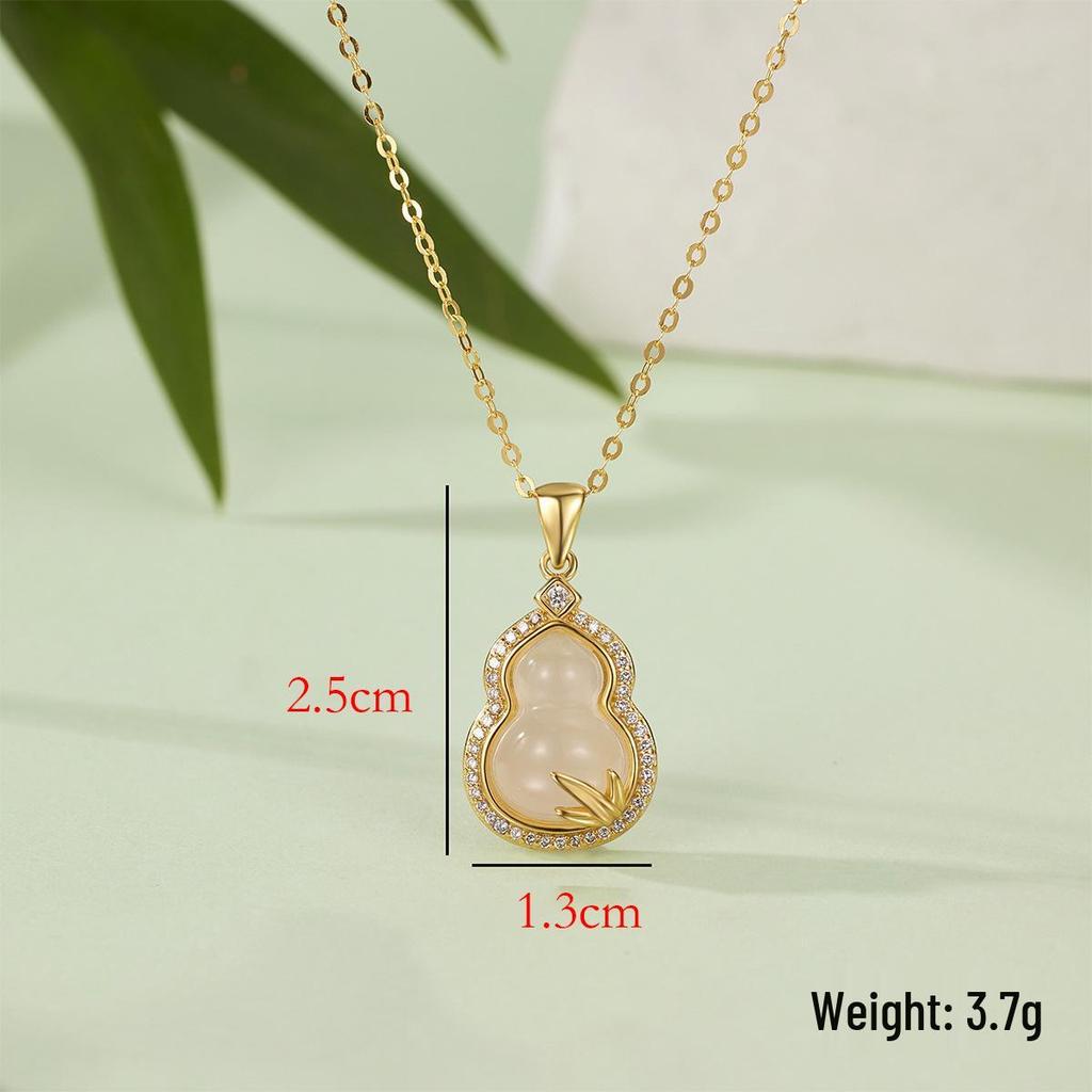 Jade Leaf Gourd Necklace - Elegant Gold Branch Design for Women, Versatile Clavicle Chain, Light Luxury Pendant