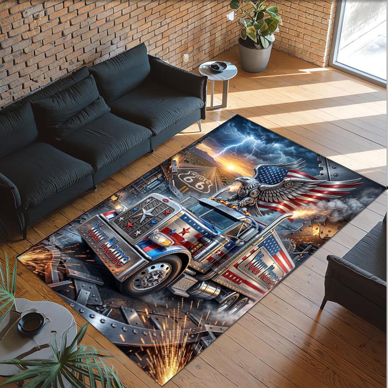 Truck Theme Crystal Velvet Rug Personalized Custom Name Text Soft Floor Mat Home Decor