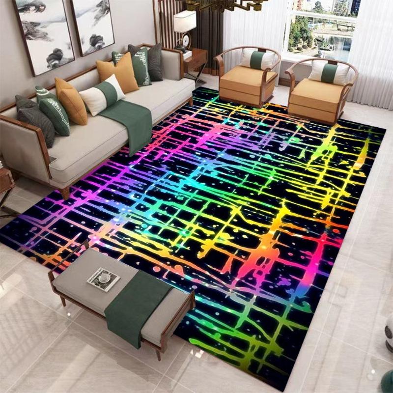 Schwarzer Geometrischer Abstrakt Teppich Wohnzimmer Zuhause Großer Schlafzimmerteppich Leichter Luxus Sofa Couchtisch Rutschfeste Bodentuch Dekoration