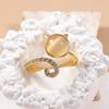 Charming Cat Ear & Eye Ring with Micro-set Diamonds - Adjustable Luxury Hand Jewelry