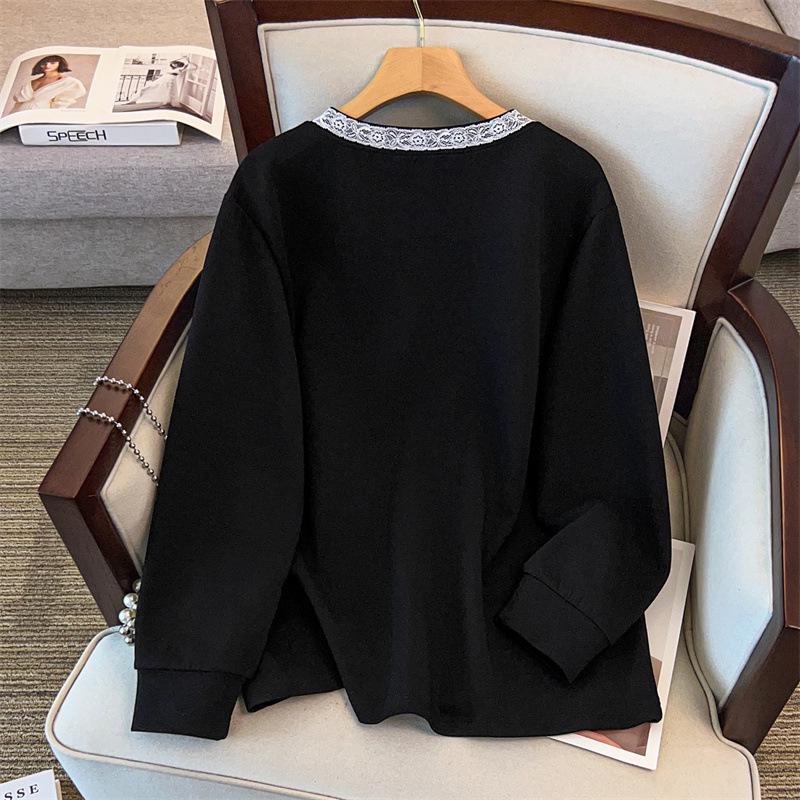 Plus Size V-Neck Sweatshirt for Women, Bust 150/160 Cm, Loose Fit, Slimming Design, Sizes 200-350 Jin 9107