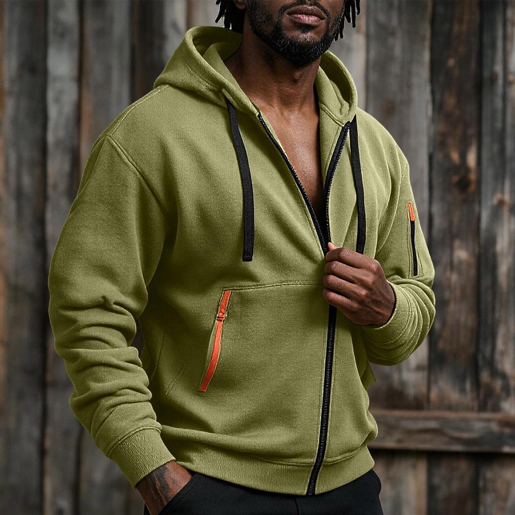 Herren Zip-Up Kapuzenjacke mit mehreren Taschen Sportlich-Lässiges Oberteil für den täglichen Gebrauch