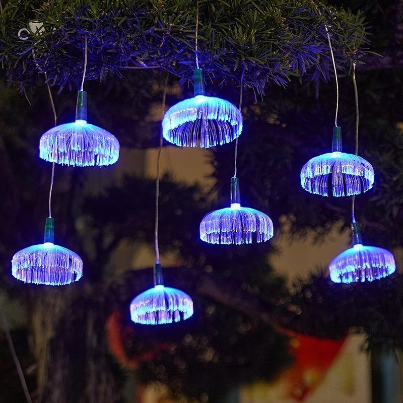 Solar Festoon LED Jellyfish Chandeliers Fiber Optic String Lights Restaurant Wedding Party Garden Tree Decorative