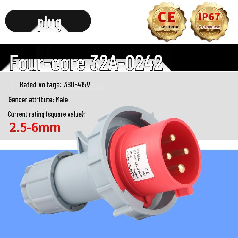 IP67 Waterproof Industrial Aviation Plug Socket, 16A/32A, 3-core, 4-wire, 5-pin Male Female Connector, Non-Explosion Proof
