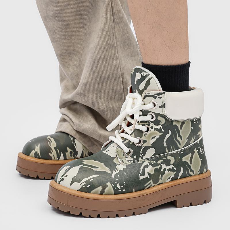 Classic Original Camouflage Boots Men Designer Motorcycle Boots Casual High-top Boots Men Comfortable Leather Platform Shoes Men