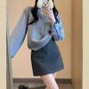Korean Style Petite Wool Blend High-Waisted Gray A-Line Skirt for Women – Autumn Winter Hip-Hugging Anti-Exposure Short Skirt