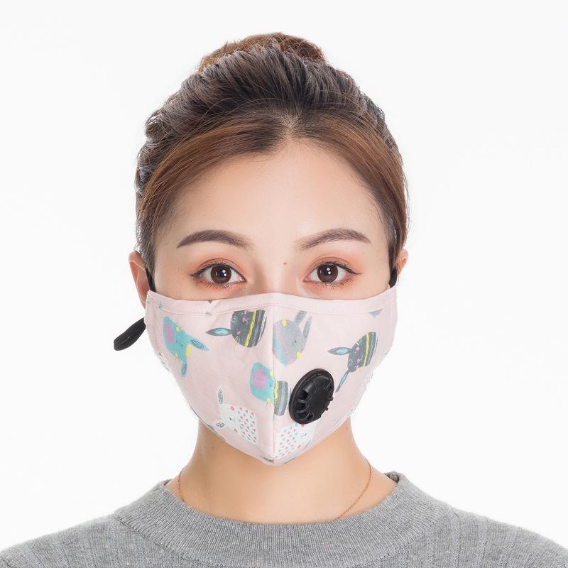 Unisex Black Cartoon Cotton Winter Mask with PM2.5 Anti-Smog and Dust Filter