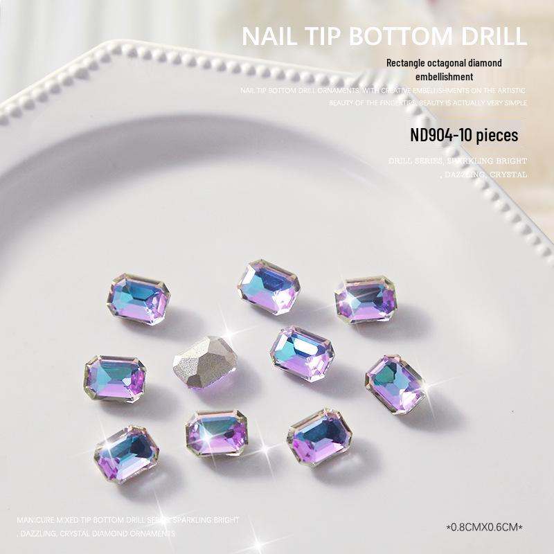 Moonlight Nail Art Diamond Decorations - 10 Pieces: Rectangle, Octagon, Square, Pointed Bottom Designs