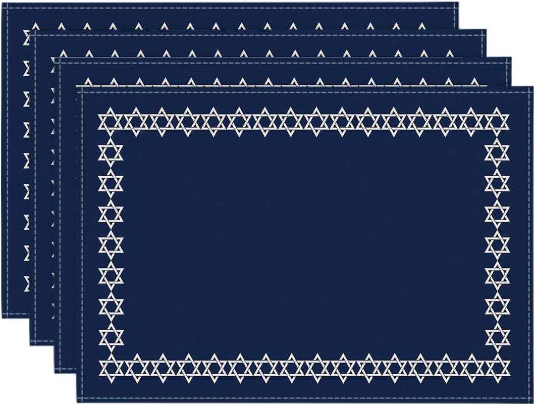 

Passover Hexagram Placemats Set of 4, 12x18 Inch Seasonal Star of David Jewish Chanukah Table Mats for Party Kitchen Dining Decoration 4pcs-12x18
