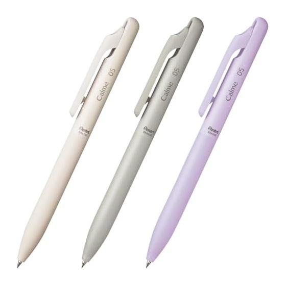 Pentel Calme Oil-Based Ballpoint Pen, 0.5mm, Beige, Gray, Purple, Set of 3, Quiet Knock Design, Minimalist Style