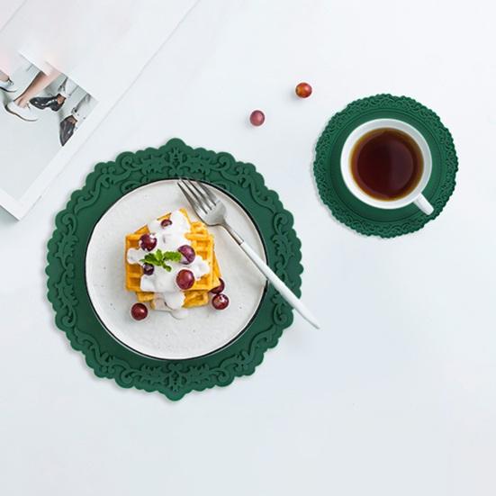 Silicone Placemat Nordic Vintage Lace Pattern Table Mats Heat Resistant Trivet for Hot Dishes Non-Slip Coaster for Kitchen Table