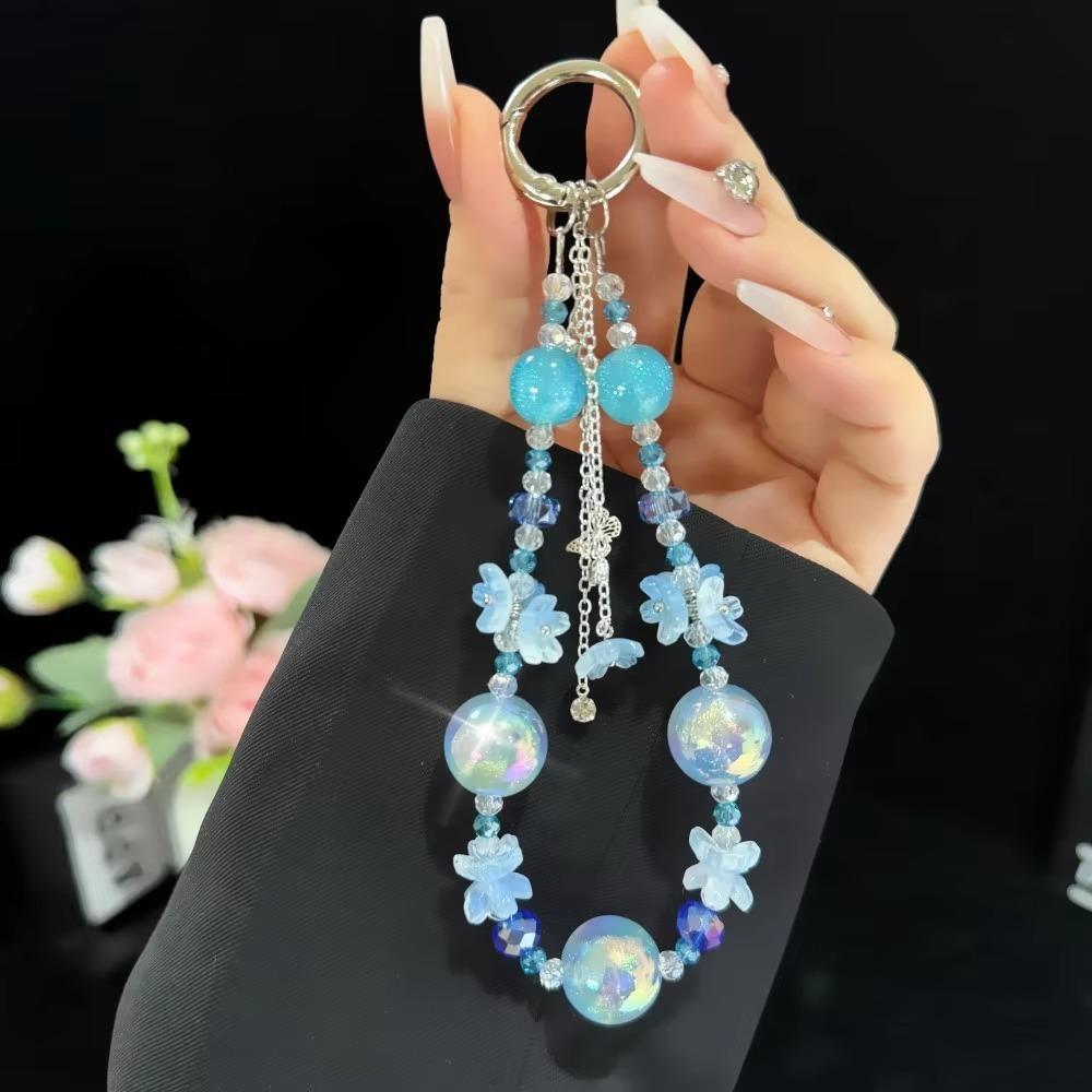 Butterfly Petal Design Phone Wrist Strap Korean Style Crystal Beaded Lanyard  Gift синий