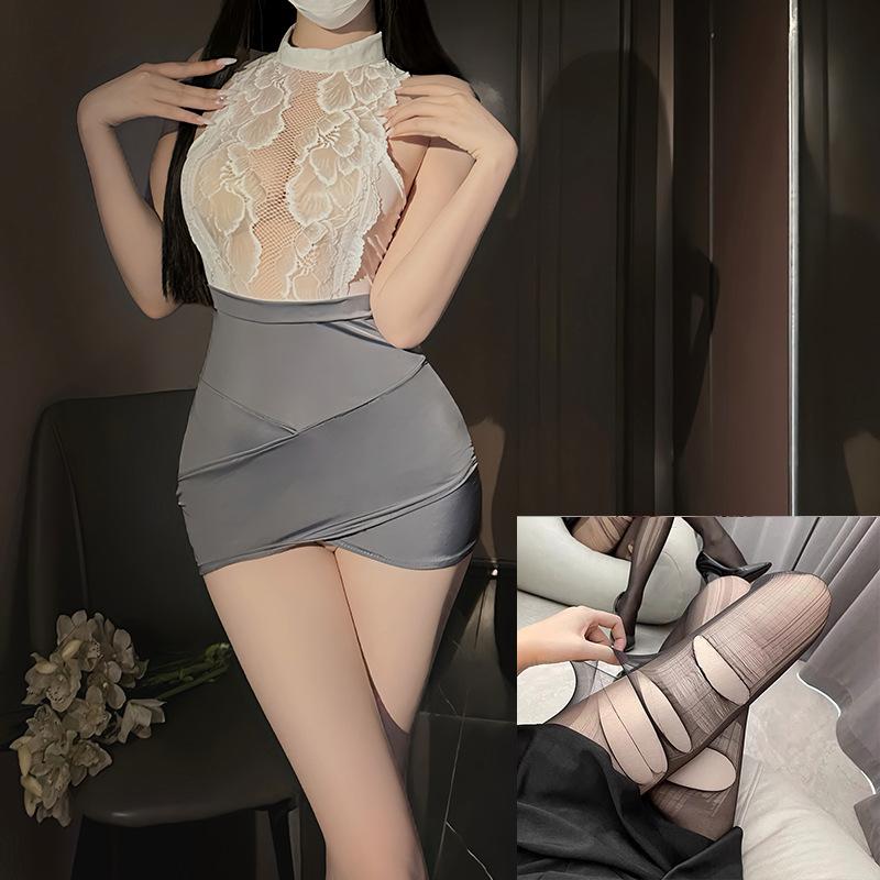 Sexy lingerie sexy pure desire style secretary lace pajamas passion free hip skirt uniform set 1