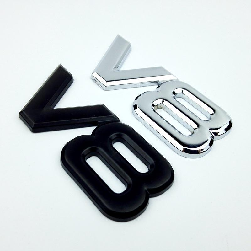 Emblema de Guardabarros de Coche Insignia de Maletero Pegatinas V8 Accesorios Logo V8 Metálico Cromado Negro 3D