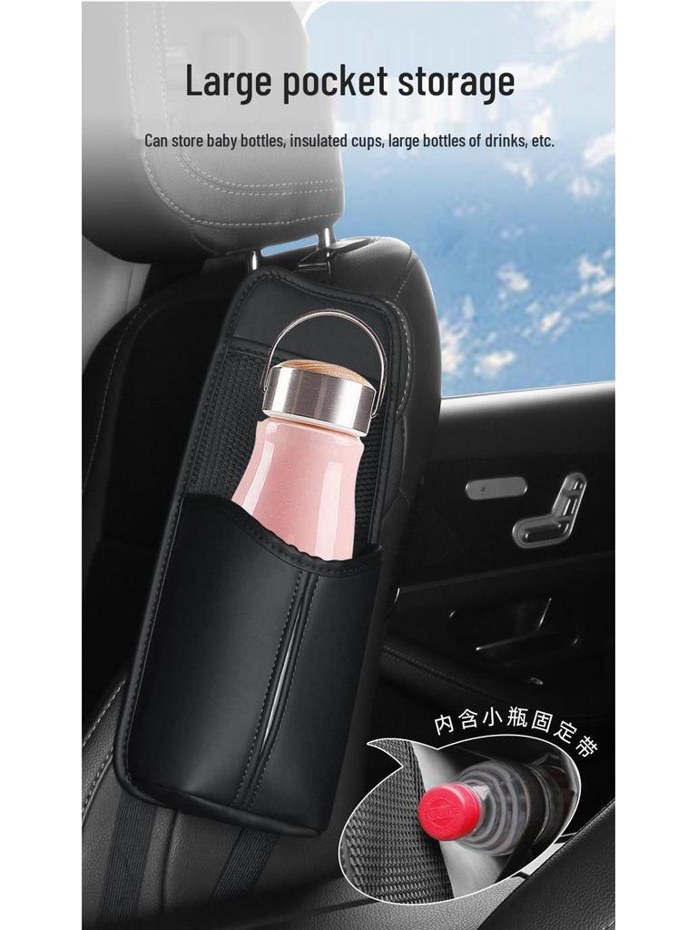Multifunkční kožený organizér na autosedačku s držákem na kapesníky a úložným prostorem na nápoje