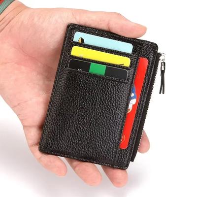 Mini sac à cartes à fermeture éclair, porte-monnaie mince pour carte d'identité, portefeuille, organisateur de crédit, portable, petit, mince, ultra-mince, court, pour hommes, noir