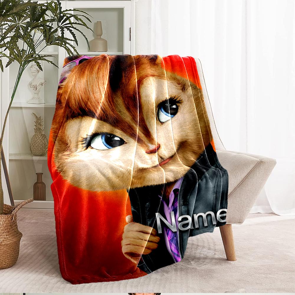 Custom Name Alvin and the Chipmunks Theme Printed Blanket - Perfect for Couch, Bed, Travel & Outdoor Use | Machine Washable, Cozy & Durable.
