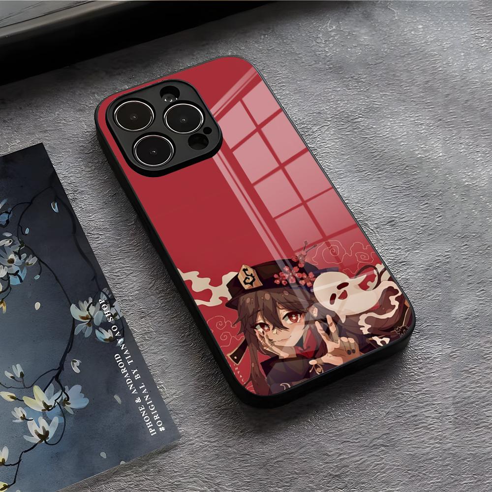 Genshin Impact Hu Tao Phone Case For IPhone 17 Air 16 E Pro Max 15 14 13 Mini 12 Pro 11 Max Plus Black Glass Cover