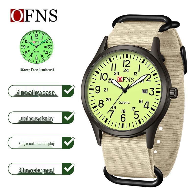 OFNS Unisex Quartz Exam Watch: Simple, Waterproof, Calendar, Fluorescent.