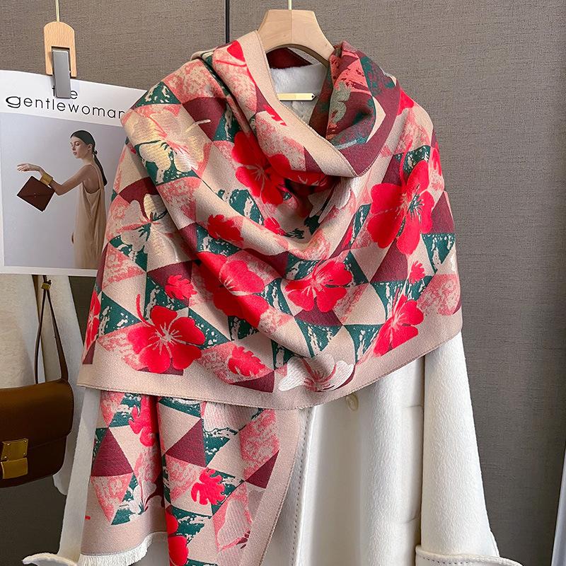 New Retro Fashion Imitation Cashmere Scarf For Women In Winter, Thickened And Warm Neck, Dual Purpose Shawl Exterior