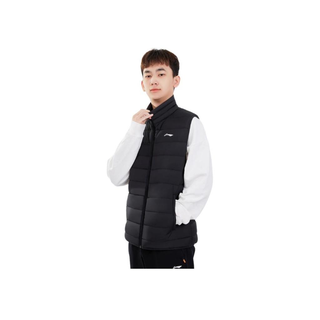 Li Ning Badminton Series Solid Color Stand Collar Down Vest Unisex Vests Black AMRT063-1
