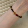s9Pure silver natural tiger eye stone bracelet, red agate and yellow crystal beaded bracelet for women, niche Maillard style jewelry