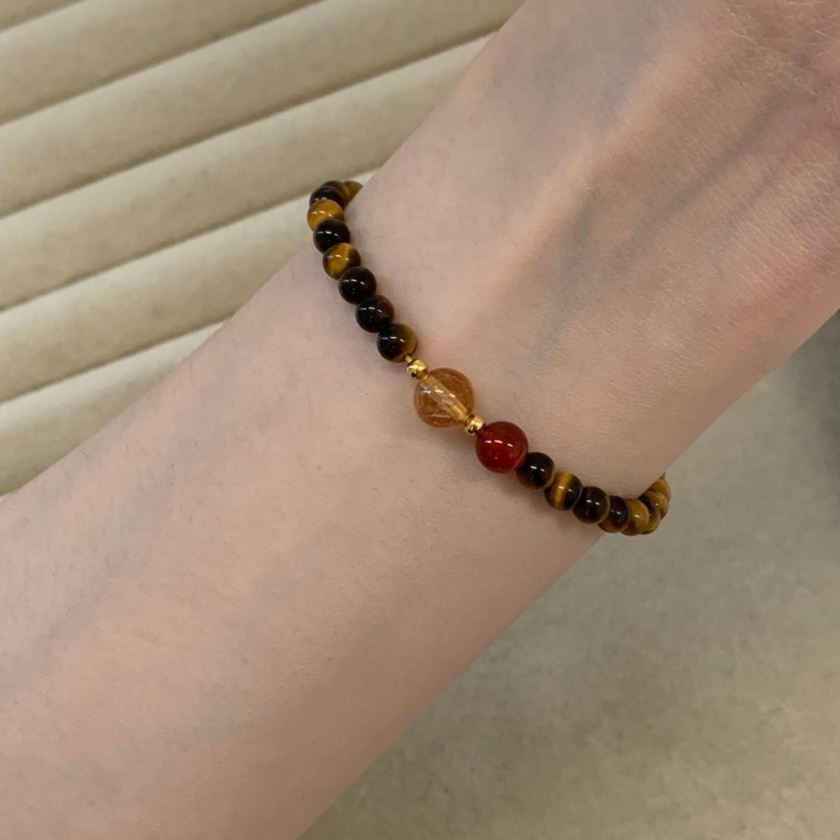 s9Pure silver natural tiger eye stone bracelet, red agate and yellow crystal beaded bracelet for women, niche Maillard style jewelry 925Silver