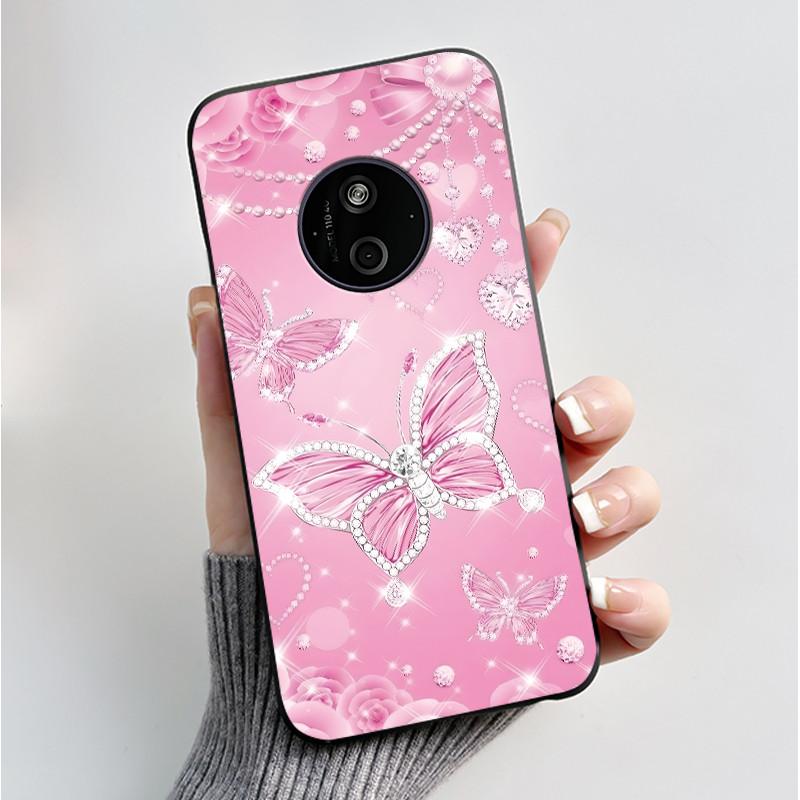 Printed Phone Case For Nokia 110 4G 2024/HMD 110 4G/Nokia 125 4G 2024 Soft Silicone Black Shell Cover Cute Flower Cartoon Casing