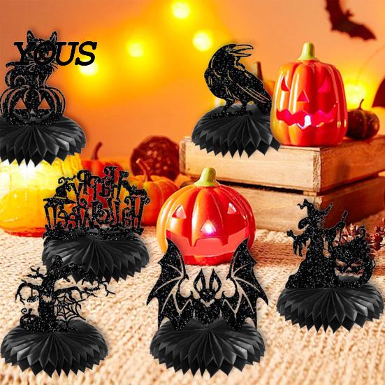 Realistic Haunted House Accents Happy Halloween Banner, Cloth Garland Horror Ghost Bat Spider Web Flags Scary Theme Party Props Honeycomb Ball