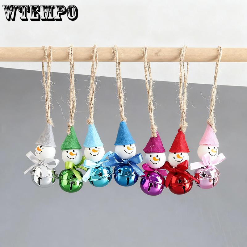 WTEMPO Christmas Bow Snowman Shaped Design Christmas Tree Bell Hanging Pendants Home Decor Ornaments Gift Boxes Decor Bells Wedding Birthday Party